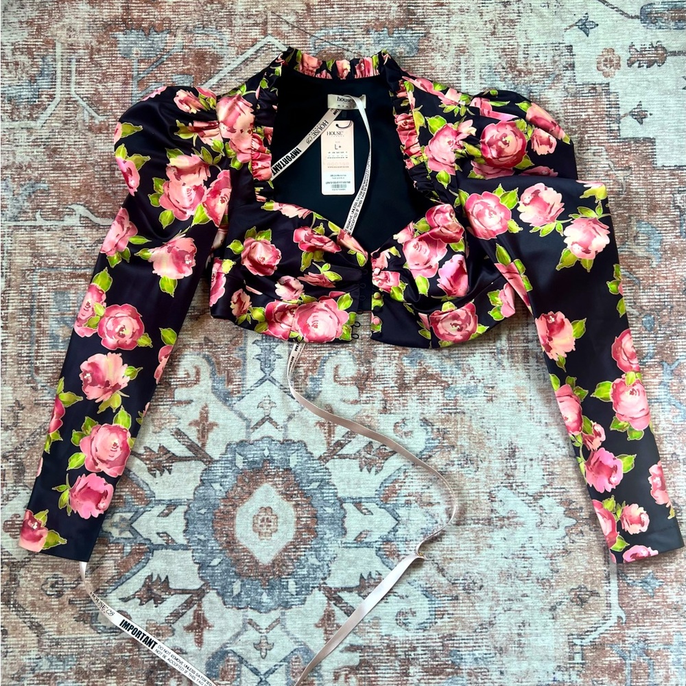 House of CB satin floral crop top
